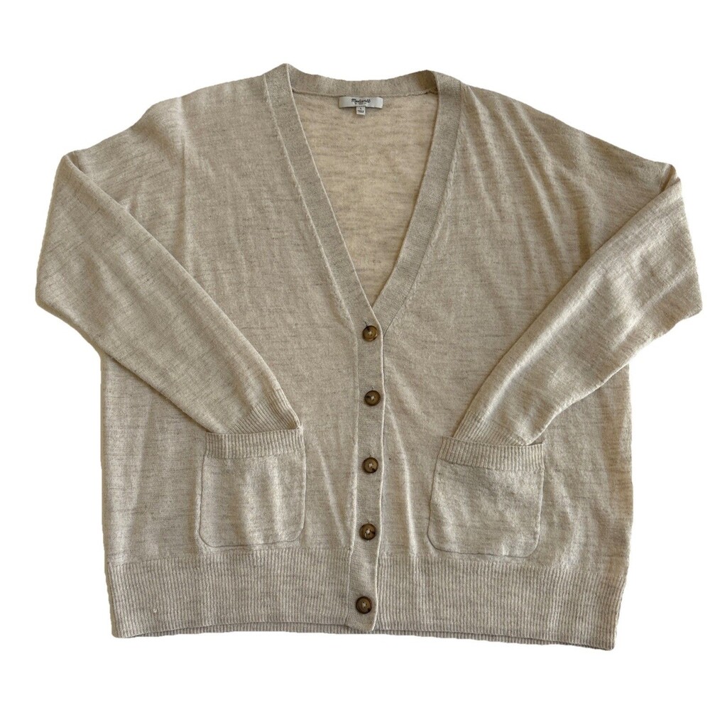 Madewell Linen/Wool/Alpaca Blend Heathered Oatmeal Classic LS Cardigan Size L